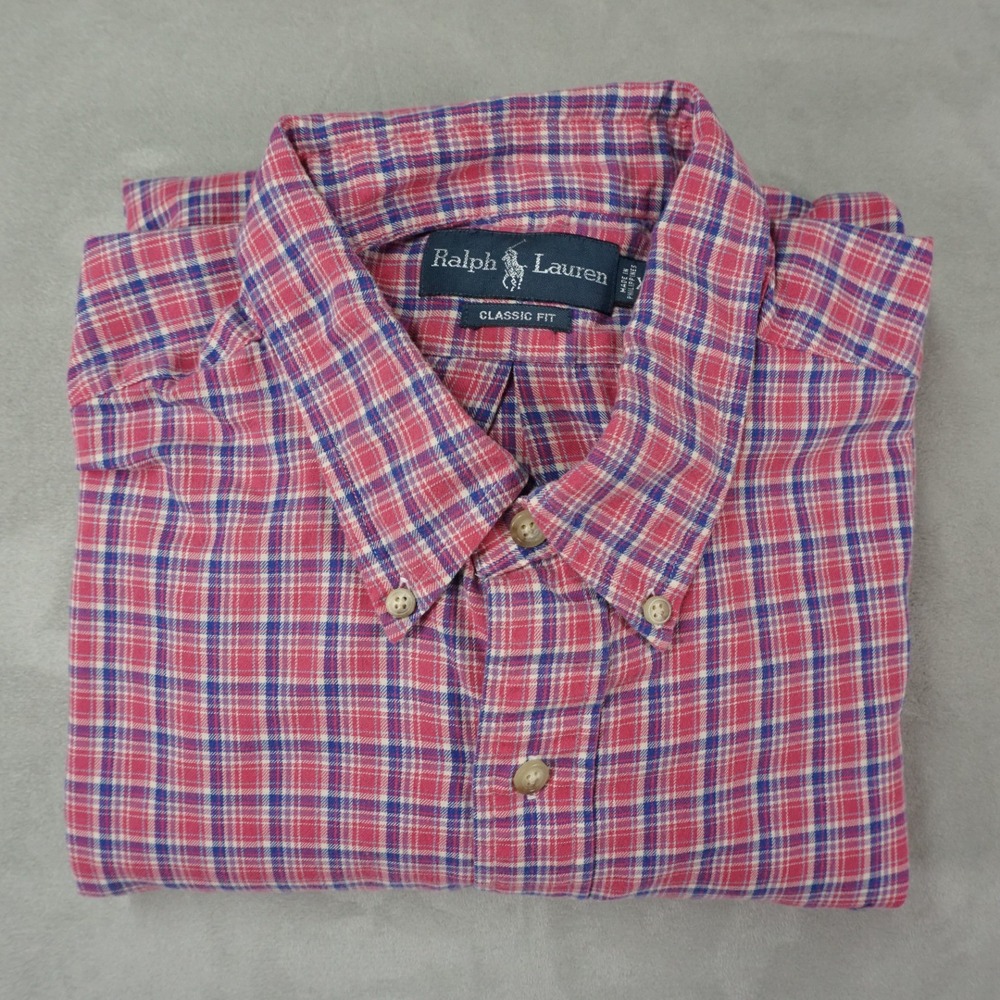 Vintage Ralph Lauren Shirt Mens XXL Red Plaid Oxford Button Down Classic Fit